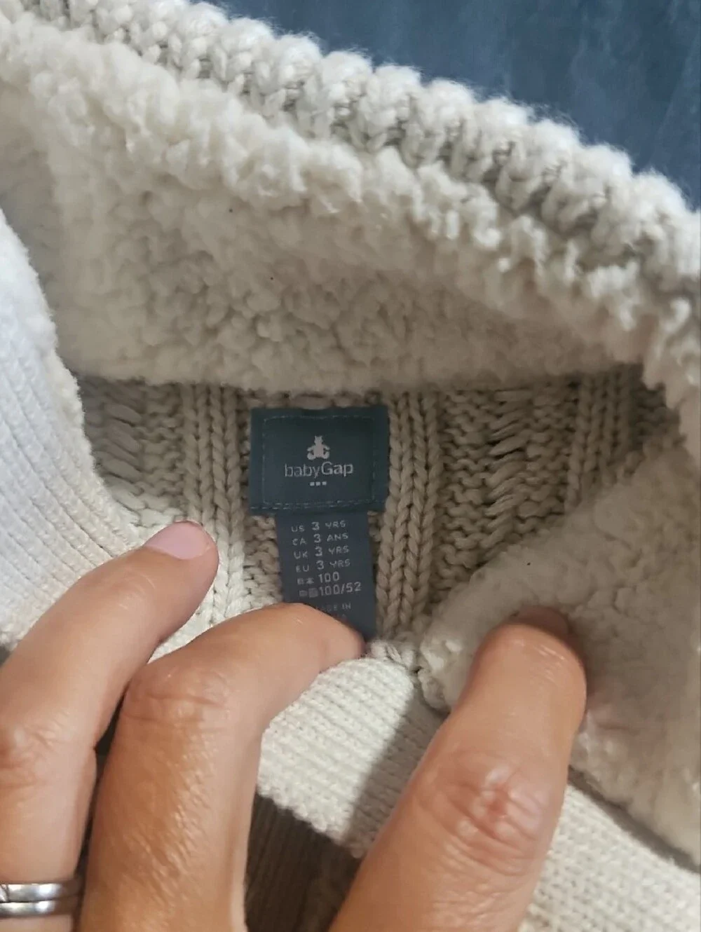 GAP Cream Cable Knit Sweater with Brown Elbow Patch